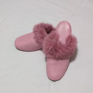 Pink Faux-Fur Slide Mules for Women